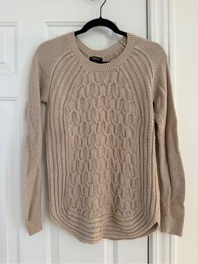 Beige 100% Cotton Cable-Knit Sweater - Women's